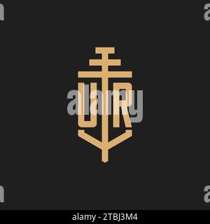 UR Initial Logo Monogramm mit Säulen-Icon Design Vektor, Anwaltskanzlei Logo Design Inspiration Stock Vektor