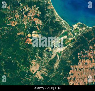 Satellitenansicht von Mossoro, einer Stadt im nordöstlichen Bundesstaat Rio Grande do Norte, Brasilien. Stockfoto