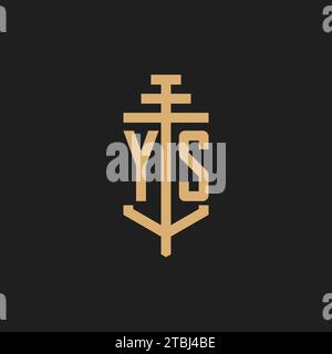 YS Initial-Logo-Monogramm mit Säulen-Icon-Design-Vektor, Anwaltskanzlei-Logo-Design-Inspiration Stock Vektor