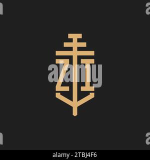ZI Initial Logo Monogramm mit Säulen-Icon Design Vektor, Anwaltskanzlei Logo Design Inspiration Stock Vektor