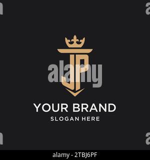 JP-Monogramm mit mittelalterlichem Stil, Luxus und eleganten Design-Ideen Stock Vektor