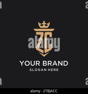 ZC-Monogramm mit mittelalterlichem Stil, Luxus und eleganten Design-Ideen Stock Vektor