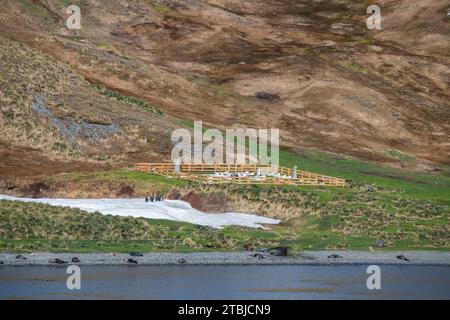 Südgeorgien, Grytviken. Grytviken Friedhof, letzte Ruhestätte der Robbenfänger, Walfänger und Polarforscher, einschließlich Sir Ernest Shackleton. Stockfoto