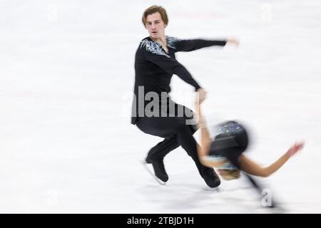 Zagreb, Kroatien. Dezember 2023. Sofiia Holichenko und Artem Darenskyi aus der Ukraine treten am 2. Tag der 55. Goldenen Pirouette in Zagreb, Kroatien, am 7. Dezember 2023 in den Paaren Free Skating an. Foto: Igor Kralj/PIXSELL Credit: Pixsell/Alamy Live News Stockfoto