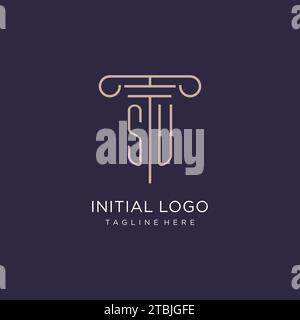 SU Initial mit Säulen-Logo, Design-Ideen im Stil des luxuriösen Anwaltsbüros Stock Vektor