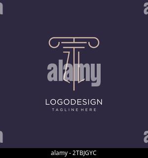 ZL Initial mit Säulen-Logo, Design-Ideen im Stil des luxuriösen Anwaltsbüros Stock Vektor