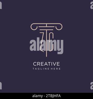 ZC Initial mit Säulen-Logo, Design-Ideen im Stil des luxuriösen Anwaltsbüros Stock Vektor