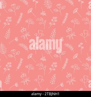 Netter Blumen Muster Vektor nahtloser Hintergrund. Handgezeichnete Blumenelemente. Dekorative Pflanzen und Blätter wiederholen die Illustration Stock Vektor