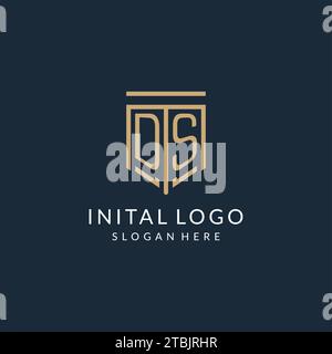 Initial DS Shield Logo Monoline Stil, modernes und luxuriöses Monogramm Logo Design Vektorgrafik Stock Vektor