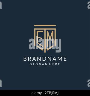 Initial EM Shield Logo Monoline Stil, moderne und luxuriöse Monogramm Logo Design Vektorgrafik Stock Vektor