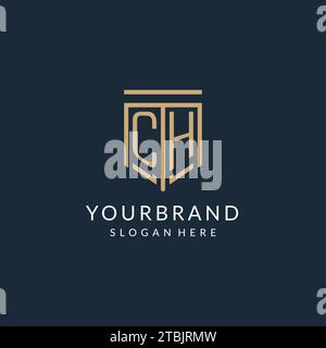 Initial CH Shield Logo Monoline Stil, moderne und luxuriöse Monogramm Logo Design Vektorgrafik Stock Vektor