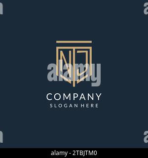 Ursprüngliches NJ Shield Logo Monoline Stil, modernes und luxuriöses Monogramm Logo Design Vektorgrafik Stock Vektor