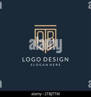 Initial ab Shield Logo Monoline Stil, moderne und luxuriöse Monogramm Logo Design Vektorgrafik Stock Vektor