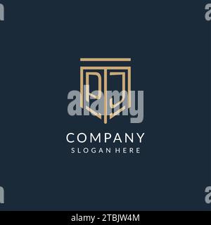 Anfängliches PJ Shield Logo Monoline Stil, modernes und luxuriöses Monogramm Logo Design Vektorgrafik Stock Vektor