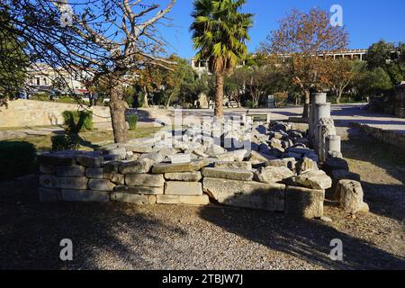 Ruinen des Marsaltars (Ares), im antiken Agora oder Marktplatz in Athen, Griechenland Stockfoto