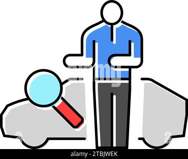 Vektor-Illustration mit Farbsymbolen für Fahrzeuginspektionsmechaniker Stock Vektor