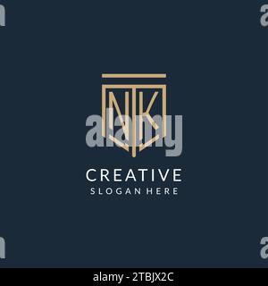 Ursprüngliches NK Shield Logo Monoline Stil, modernes und luxuriöses Monogramm Logo Design Vektorgrafik Stock Vektor