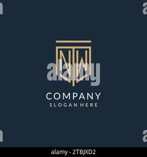 Initial NW Shield Logo Monoline Stil, moderne und luxuriöse Monogramm Logo Design Vektorgrafik Stock Vektor
