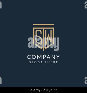 Initial SW Shield Logo Monoline Stil, moderne und luxuriöse Monogramm Logo Design Vektorgrafik Stock Vektor