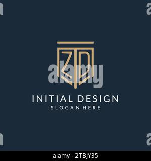 Initial ZD Shield Logo Monoline Stil, modernes und luxuriöses Monogramm Logo Design Vektorgrafik Stock Vektor