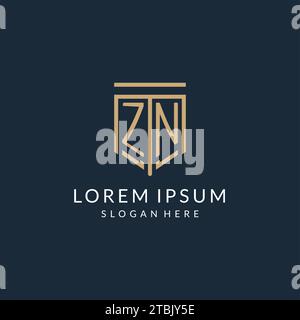 Initial ZN Shield Logo Monoline Stil, modernes und luxuriöses Monogramm Logo Design Vektorgrafik Stock Vektor