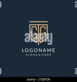 Initial GG Shield Logo Monoline Stil, modernes und luxuriöses Monogramm Logo Design Vektorgrafik Stock Vektor