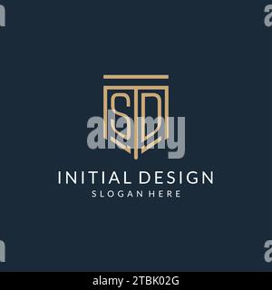 Initial SD Shield Logo Monoline Stil, moderne und luxuriöse Monogramm Logo Design Vektorgrafik Stock Vektor