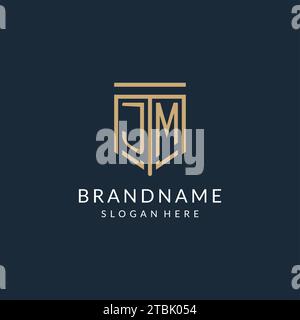 Initial JM Shield Logo Monoline Stil, moderne und luxuriöse Monogramm Logo Design Vektorgrafik Stock Vektor