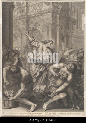 Christus treibt die Kaufleute aus dem Tempel, aus der Passion Christi, Platte 3 1953 von Gregoire Huret Stockfoto