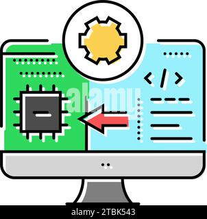 Illustration des Farbsymbols der Mikrocontroller-Programmierelektronik Stock Vektor