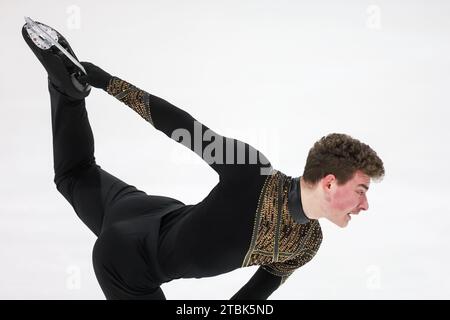 Zagreb, Kroatien. Dezember 2023. David Sedej aus Slowenien tritt am 2. Tag der 55. Goldenen Pirouette in Zagreb, Kroatien, am 7. Dezember 2023 in den Paaren Free Skating an. Foto: Igor Kralj/PIXSELL Credit: Pixsell/Alamy Live News Stockfoto