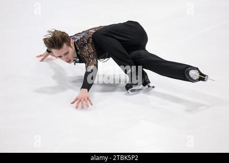 Zagreb, Kroatien. Dezember 2023. Aleksandr Selevko aus Estland tritt am 2. Tag der 55. Goldenen Pirouette in Zagreb, Kroatien, am 7. Dezember 2023 in den Paaren Free Skating an. Foto: Igor Kralj/PIXSELL Credit: Pixsell/Alamy Live News Stockfoto