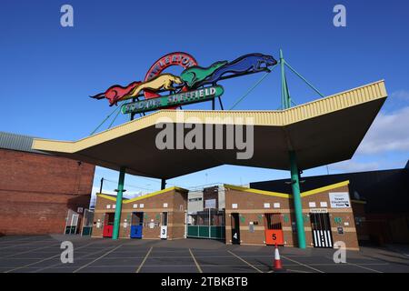 Allgemeine Ansichten des Owlerton Dog Racing Stadium in Penistone Road, Sheffield, South Yorkshire, Großbritannien. Stockfoto