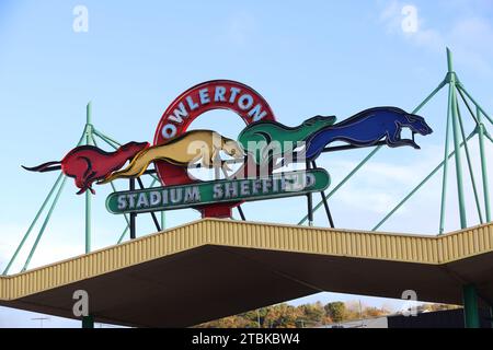 Allgemeine Ansichten des Owlerton Dog Racing Stadium in Penistone Road, Sheffield, South Yorkshire, Großbritannien. Stockfoto