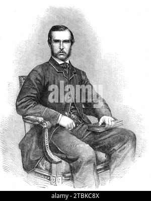 Prinz Ludwig von Hessen, 1861. Kupferstich aus einer Fotografie von J. und C. Watkins. "Der beeidigte Ehemann von Prinzessin Alice, seine Großherzogliche Hoheit Prinz Friedrich Wilhelm Ludwig von Hessen-Darmstadt, ist Erbe in direkter Linie des Großherzogtums Hessen-Darmstadt...Prinz Louis wurde 1837 geboren, ist Hauptmann im 1. Regiment der Preußischen Garde, und Oberst des russischen Husarenregiments von Kliastitsy. Aus Illustrated London News, 1861. Stockfoto