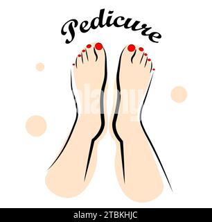 Pediküre. Weibliche Beine auf weißem Hintergrund Stock Vektor