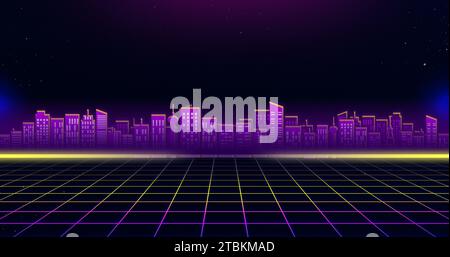 Retro-80er-Jahre-Sci-fi-Hintergrund im futuristischen Stil. Vektor Retro futuristische Synth Wave Illustration im 1980er Jahre Poster Stil. Retro-nostalgische New Wave Vaporwa Stockfoto