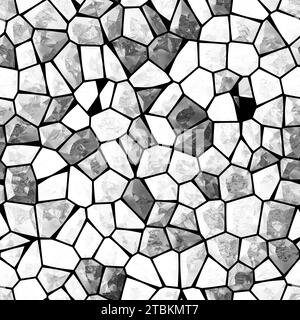 Nahtloses Steinmuster des Vektors. Glasbruch. Abstraktes Mosaikmuster. Schwarz-weißer Hintergrund. Zum Entwerfen und Dekorieren von Wegen, Wänden und Hintergründen. Maurer Stockfoto
