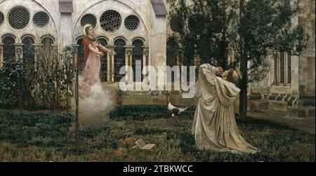 Vision des Heiligen Bernhard, 1882. Im Hintergrund ist das Kloster Heiligenkreuz zu sehen. Stockfoto