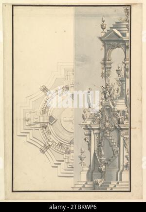 Half Elevation and Half Ground Plan für eine Katafalke für einen Herzog 1972 von Giuseppe Galli Bibiena Stockfoto