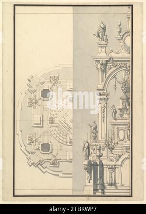 Halb Plan und Half Elevation für eine Katafalke für eine Kurpfalz 1972 von Giuseppe Galli Bibiena Stockfoto