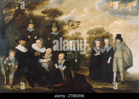 Porträt einer Familie, 1635-1640. In der niederländischen Republik wurde das Familienporträt zunächst zu einem wichtigen Thema, insbesondere in der Mittelschicht. Dies ist zum Teil auf die wichtige Rolle der Frauen in der niederländischen Gesellschaft sowie auf den Wohlstand und die politische Macht der Mittelschicht zurückzuführen. Stockfoto