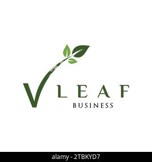 Design-Vorlage für das erste Logo des Buchstabens „V Leaf“ Stock Vektor
