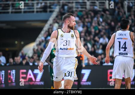 Athen, Lombardei, Griechenland. Dezember 2023. 31 DZANAN MUSA .of Real Madrid während der Euroleague, Runde 13, Spiel zwischen Panathinaikos AKTOR Athen und Real Madrid in der OAKA Altion Arena am 7. Dezember 2023 in Athen, Griechenland. (Kreditbild: © Stefanos Kyriazis/ZUMA Press Wire) NUR REDAKTIONELLE VERWENDUNG! Nicht für kommerzielle ZWECKE! Stockfoto