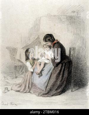 Innenraum mit Frau, die Kind betet, 1819-1886. Stockfoto