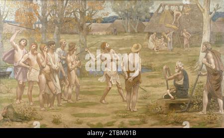 Ludus Pro Patria, 1883. Im späten 19. Jahrhundert war Puvis de Chavannes eine innovative und einflussreiche Figur, die in einem Stil arbeitete, der Aspekte der Romantik, des Akademismus und des Symbolismus kombinierte. Er war besonders bekannt und bewundert für seine Wandmalereien, die die Wände öffentlicher und religiöser Institutionen vom Panthéon in Paris bis zur Boston Public Library schmückten. Stockfoto