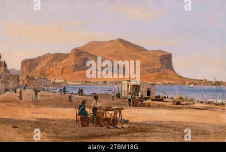 Hafen von Palermo mit Blick auf Monte Pellegrino, 1840. Stockfoto