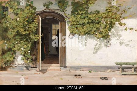 Eintritt zu einem Gasthaus im Praestegarden in Hillested, 1844. Stockfoto