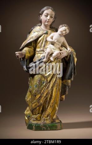 Jungfrau mit dem Kind Christus und dem kleinen Vogel (Virgen con el Ni&#xf1;o Jes&#xfa;s y pajarito), Ende des 18. Jahrhunderts. Stockfoto