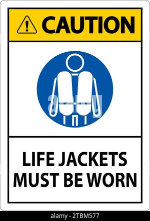 Wassersicherheitsschild Achtung, Schwimmwesten Müssen Getragen Werden Stock Vektor